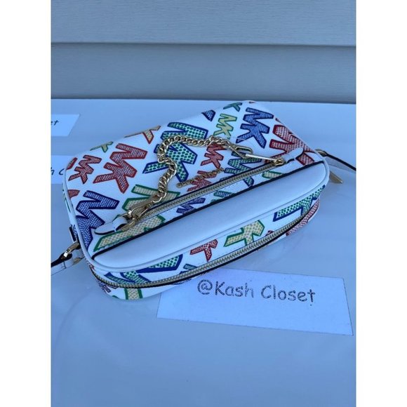 Michael Kors MK Jet Set Large Chain Logo Crossbody - Bright White - Picture 6 of 11